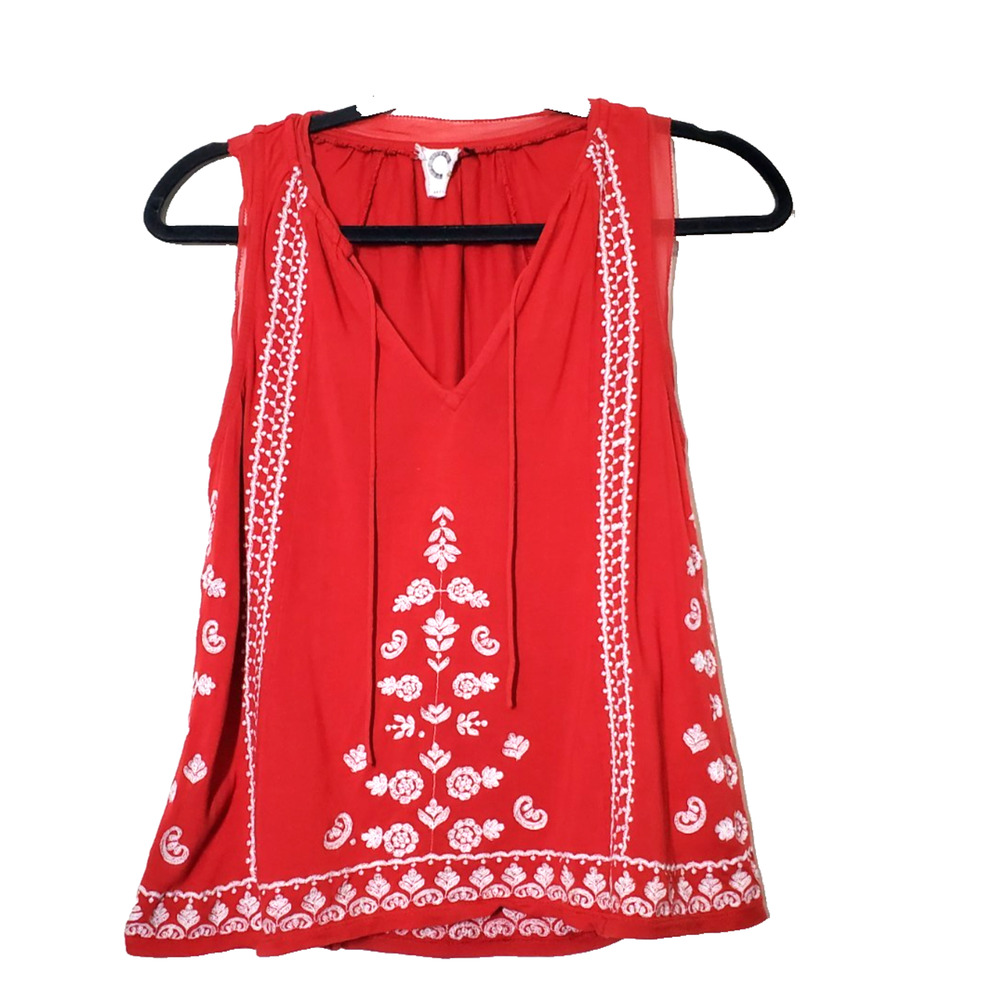 Anthropologie Akemi Kim Womens‎ Top XS Embroidered Bohemian Red Sleeveless Boho